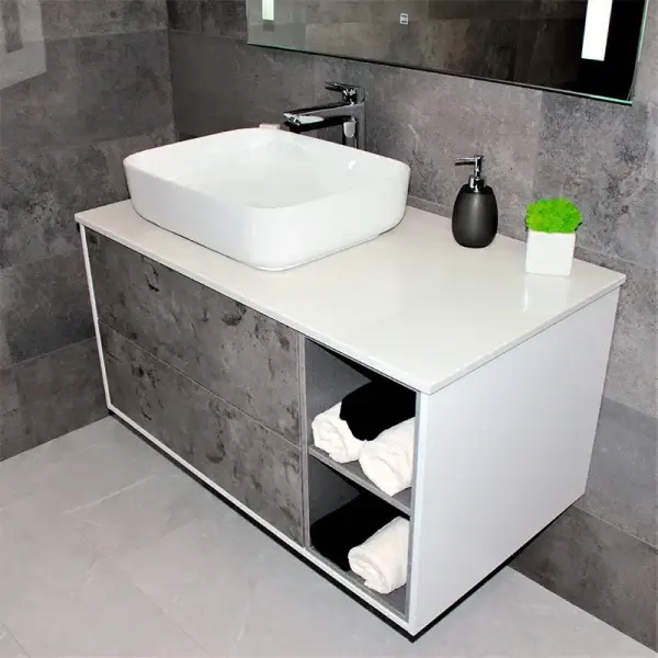 13 Тумба с раковиной REXON Ombra RX99CG/100 Glossy White/Concrete Grey